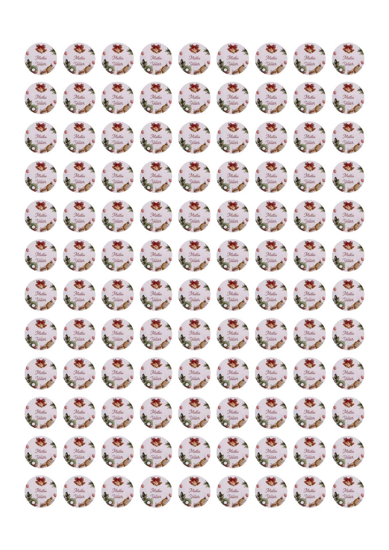 Yılbaşı Zil Temalı Mutlu Yıllar Sticker Seti, Yeni Yıl Hediye Paketleme Etiketi, 108 Adet, 33x33 mm