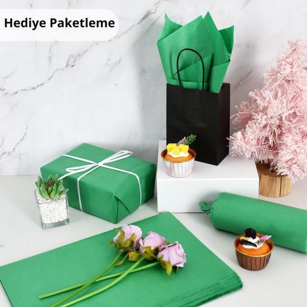 Pelur Kağıt - Hediye ve Çiçek Paketleme Kağıdı, 25’li Paket, 50x70 cm, Yeşil