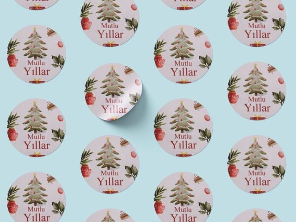 Yılbaşı Mutlu Yıllar&İyi Seneler Sticker Seti, Yeni Yıl Hediye Paketleme Etiketi, 108 Adet, 33x33 mm