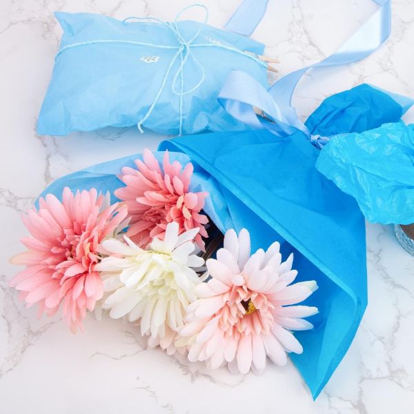 Pelur Kağıt - Hediye ve Çiçek Paketleme Kağıdı, 25’li Paket, 50x70 cm, Mavi