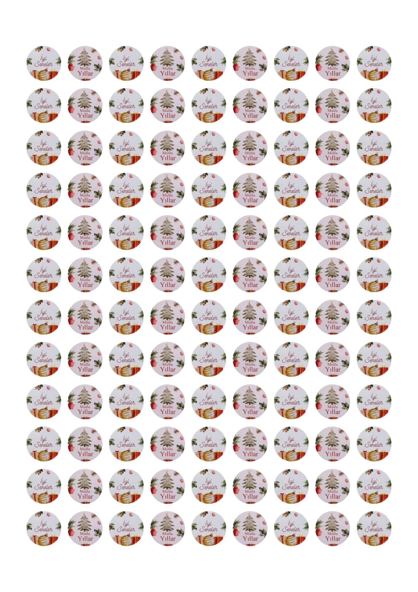 Yılbaşı Mutlu Yıllar Sticker Seti, Yeni Yıl Hediye Paketleme Etiketi, 108 Adet, 33x33 mm (3 Tasarım)
