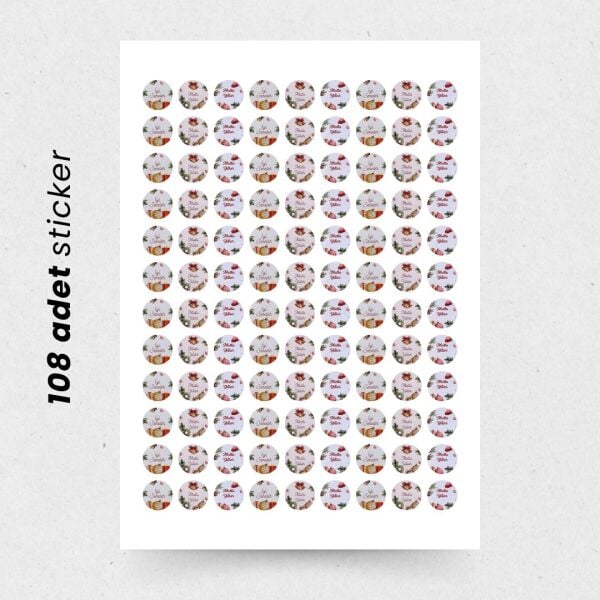 Yılbaşı Mutlu Yıllar Sticker Seti, Yeni Yıl Hediye Paketleme Etiketi, 108 Adet, 33x33 mm (3 Tasarım)