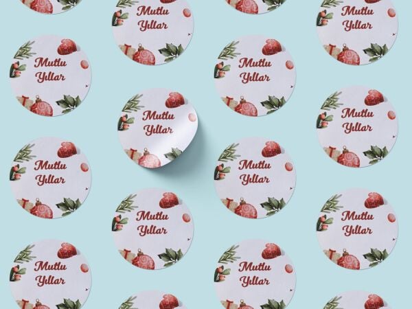 Yılbaşı Mutlu Yıllar Sticker Seti, Yeni Yıl Hediye Paketleme Etiketi, 108 Adet, 33x33 mm (3 Tasarım)