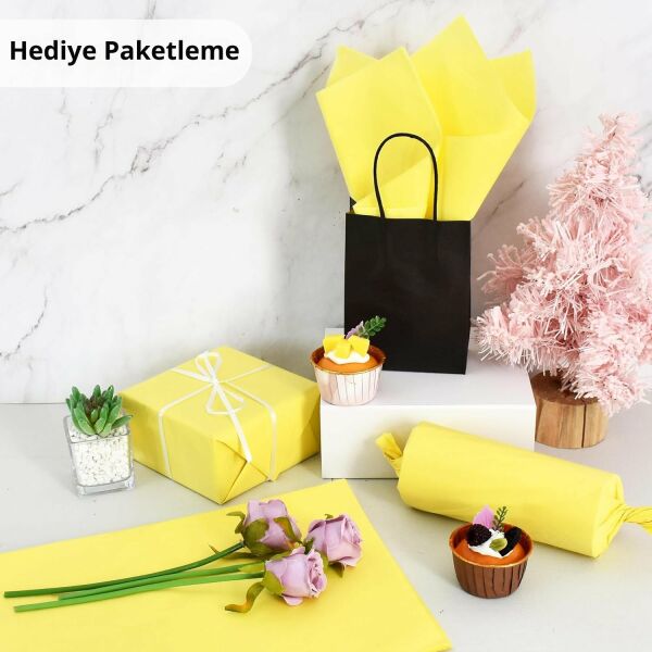 Pelur Kağıt - Hediye ve Çiçek Paketleme Kağıdı, 25’li Paket, 50x70 cm, Pastel Sarı