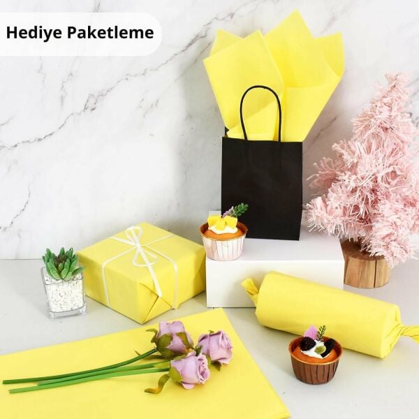 Pelur Kağıt - Hediye ve Çiçek Paketleme Kağıdı, 25’li Paket, 50x70 cm, Pastel Sarı