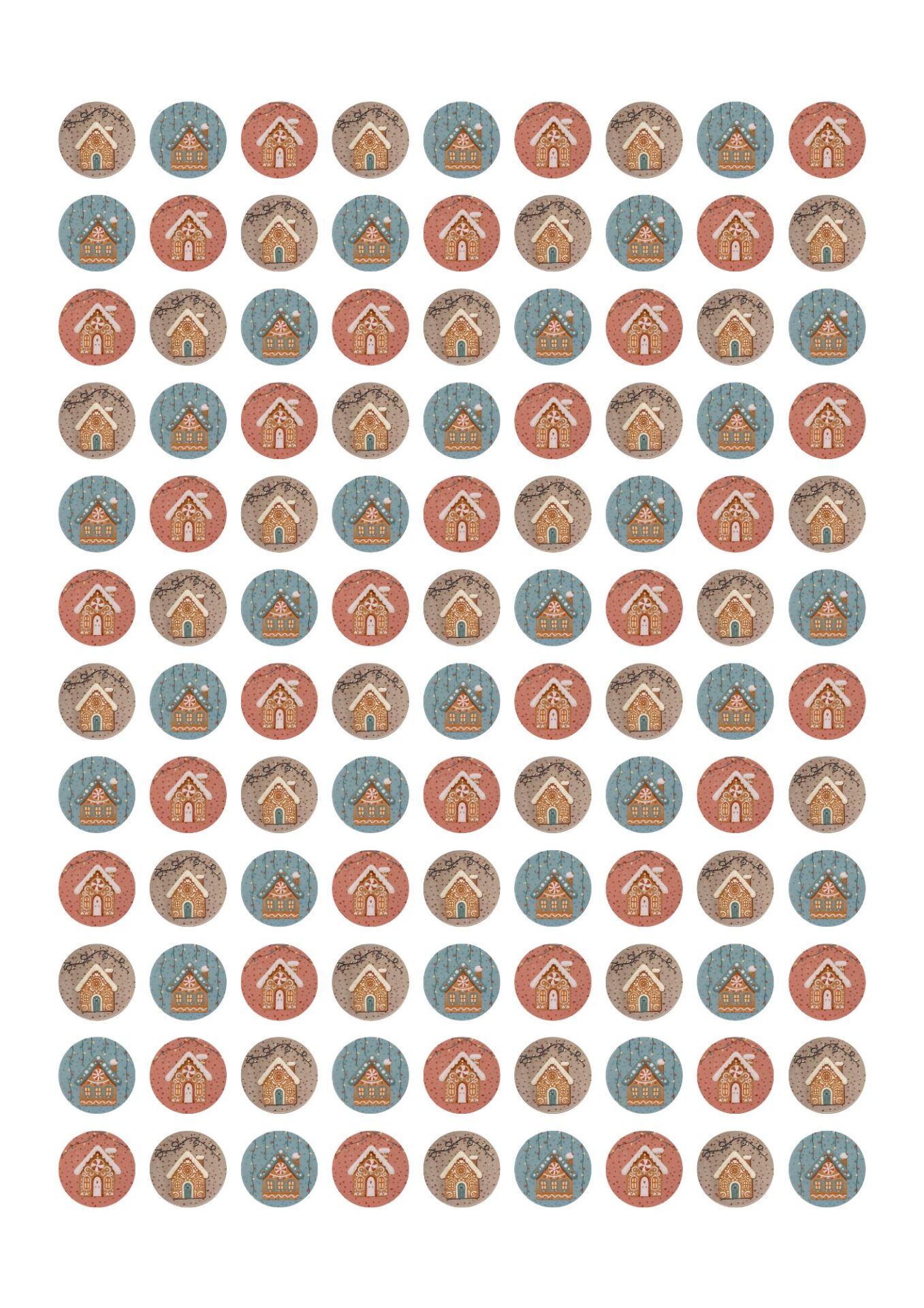 Yılbaşı Gingerbread Ev Sticker Seti, Yeni Yıl Hediye Paket ve Hediye Etiketi, 108 Adet, 33x33 mm