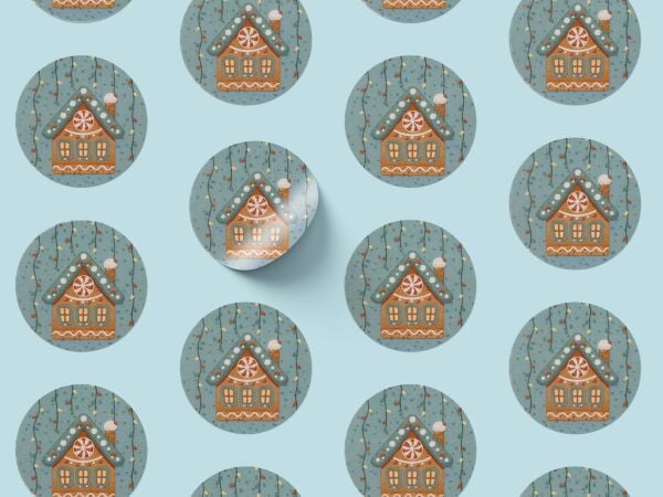 Yılbaşı Gingerbread Ev Sticker Seti, Yeni Yıl Hediye Paket ve Hediye Etiketi, 108 Adet, 33x33 mm