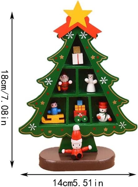 Ahşap Çam Dekoratif Masa Süsü - Yeşil 18 cm
