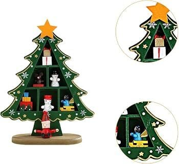 Ahşap Çam Dekoratif Masa Süsü - Yeşil 18 cm