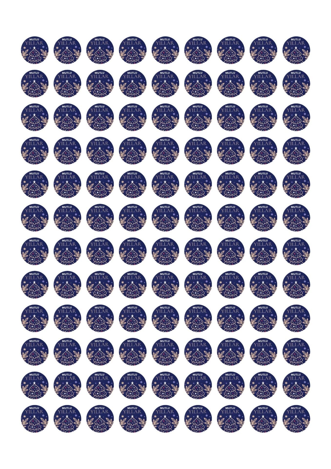 Yılbaşı Çam Temalı Mutlu Yıllar Sticker Seti, Yeni Yıl Hediye&Paket Etiketi, 108 Adet, 33x33mm, Mavi