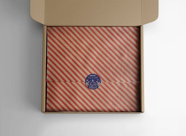 Yılbaşı Çam Temalı Mutlu Yıllar Sticker Seti, Yeni Yıl Hediye&Paket Etiketi, 108 Adet, 33x33mm, Mavi