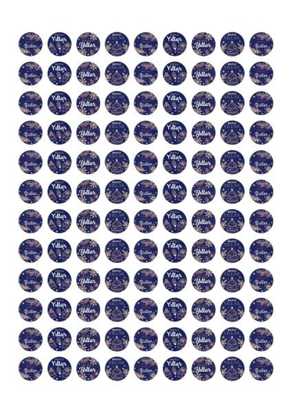 Yılbaşı Mutlu Yıllar Sticker Seti, Yeni Yıl Hediye&Paket Etiketi, 108 Adet, 33x33mm, Mavi(4 Tasarım)