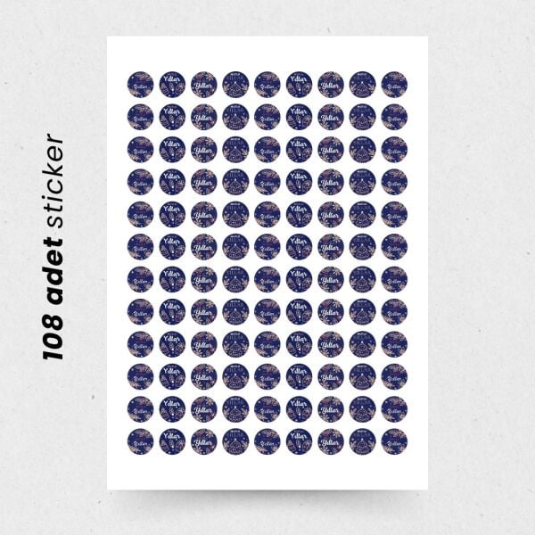 Yılbaşı Mutlu Yıllar Sticker Seti, Yeni Yıl Hediye&Paket Etiketi, 108 Adet, 33x33mm, Mavi(4 Tasarım)