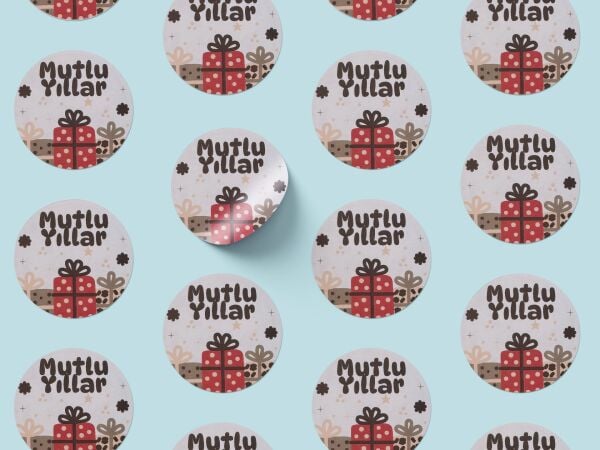 Yılbaşı Hediye Kutu Temalı Mutlu Yıllar Sticker Seti, Yeni Yıl Paketleme Etiketi, 108 Adet, 33x33 mm