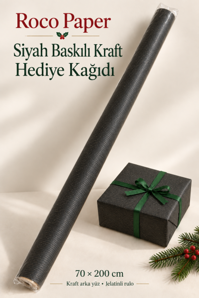 İtalyan Ambalaj Kağıdı Renkli Kraft 70 cm x 2 metre Siyah