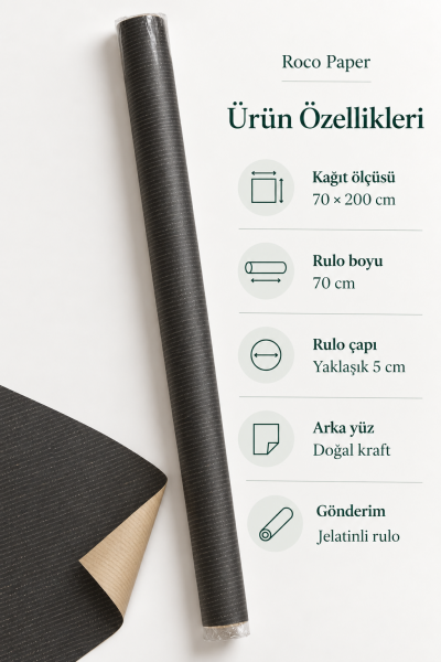 İtalyan Ambalaj Kağıdı Renkli Kraft 70 cm x 2 metre Siyah