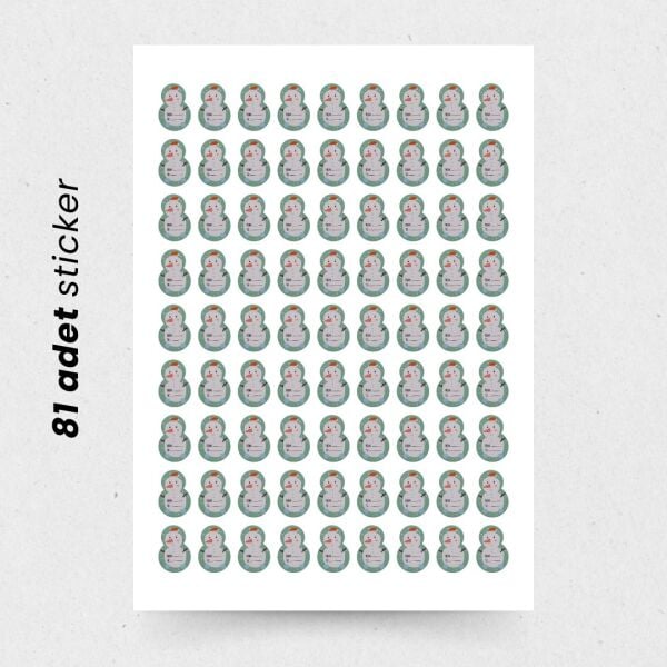 Yılbaşı Kardan Adam Şekilli Sticker Seti, Yeni Yıl Süs ve Hediye&Paket Etiketi, 81 Adet, 3x4.5 Cm