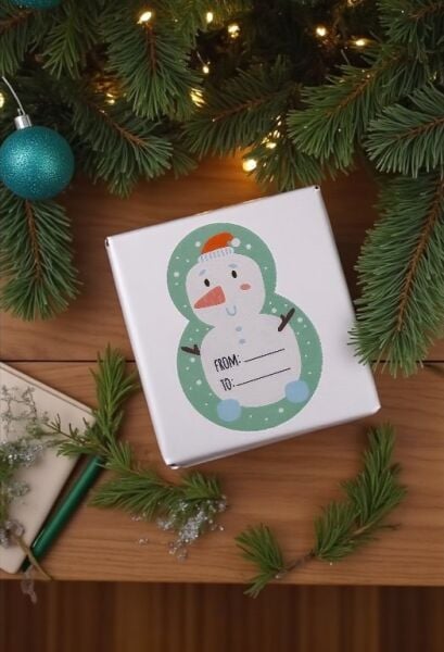 Yılbaşı Kardan Adam Şekilli Sticker Seti, Yeni Yıl Süs ve Hediye&Paket Etiketi, 81 Adet, 3x4.5 Cm
