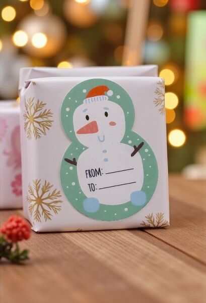 Yılbaşı Kardan Adam Şekilli Sticker Seti, Yeni Yıl Süs ve Hediye&Paket Etiketi, 81 Adet, 3x4.5 Cm