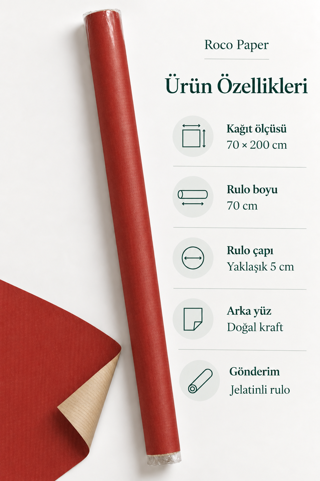 İtalyan Ambalaj Kağıdı Renkli Kraft 70 cm x 2 metre Kırmızı