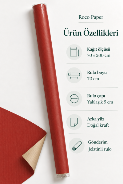 İtalyan Ambalaj Kağıdı Renkli Kraft 70 cm x 2 metre Kırmızı