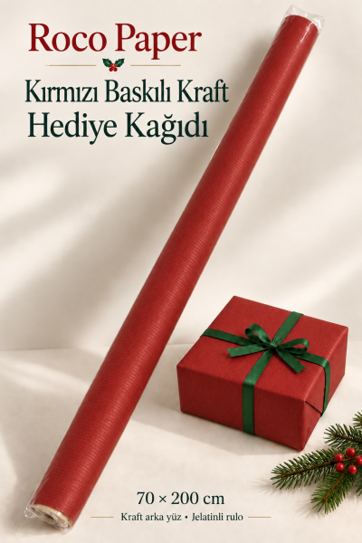 İtalyan Ambalaj Kağıdı Renkli Kraft 70 cm x 2 metre Kırmızı