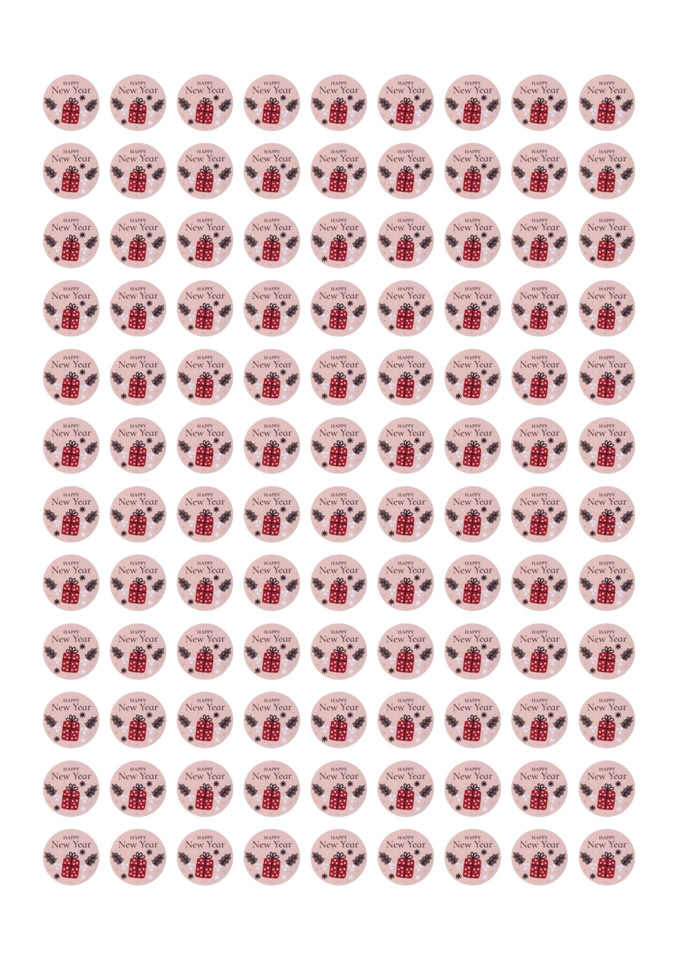 Yılbaşı Happy New Year Yazılı Sticker Seti, Yeni Yıl Hediye ve Paketleme Etiketi, 108 Adet, 33x33 mm
