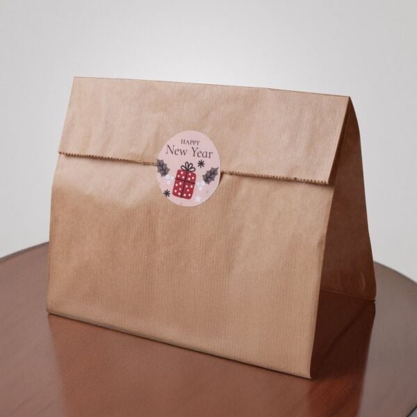 Yılbaşı Happy New Year Yazılı Sticker Seti, Yeni Yıl Hediye ve Paketleme Etiketi, 108 Adet, 33x33 mm