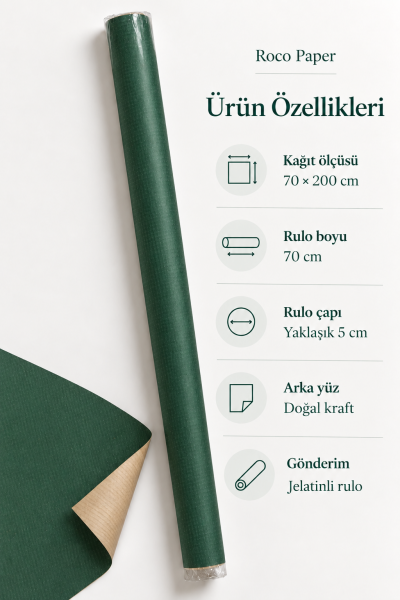İtalyan Ambalaj Kağıdı Renkli Kraft 70 cm x 2 metre Koyu Yeşil