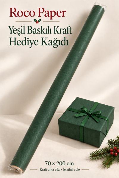 İtalyan Ambalaj Kağıdı Renkli Kraft 70 cm x 2 metre Koyu Yeşil