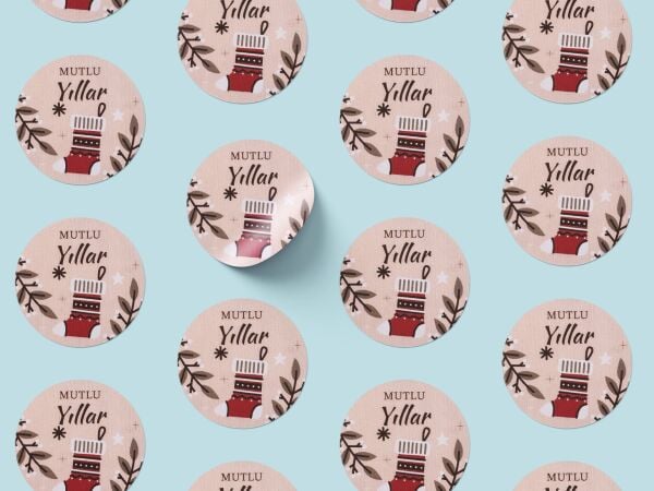 Yılbaşı Mutlu Yıllar Sticker Seti, Yeni Yıl Hediye Paketleme ve Ambalaj Etiketi, 108 Adet, 33x33 mm