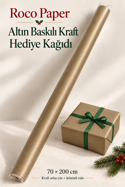 İtalyan Ambalaj Kağıdı Renkli Kraft 70 cm x 2 metre Altın