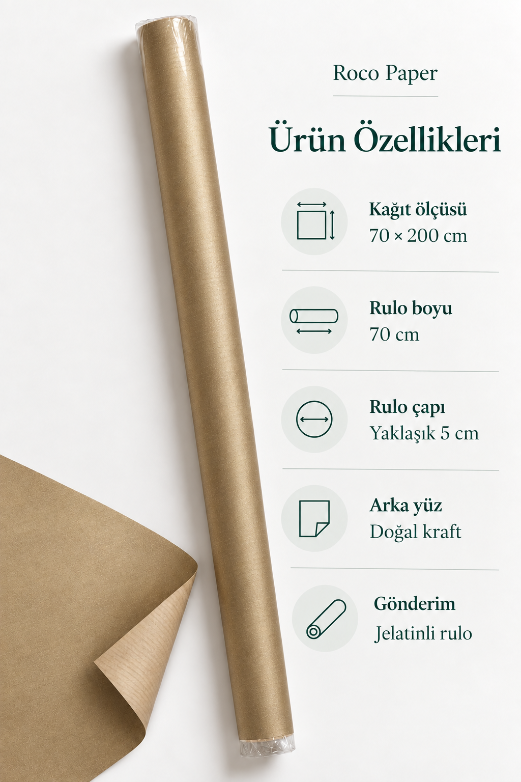 İtalyan Ambalaj Kağıdı Renkli Kraft 70 cm x 2 metre Altın