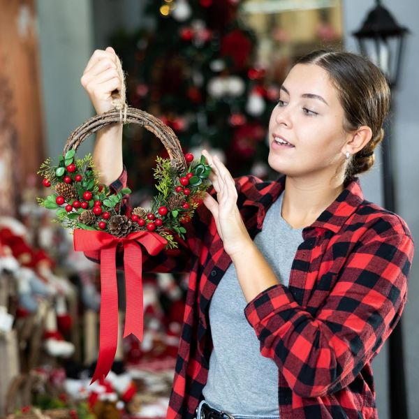 Kokina Yılbaşı Çiçeği, Yapay Çam Kozalaklı Kokina Demeti, Karlı Yeniyıl Süsü, 15 Cm - 12li Set