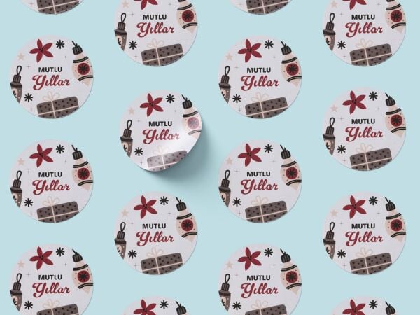 Yılbaşı Mutlu Yıllar Sticker Seti, Yeni Yıl Hediye & Paket Etiketi, 108 Adet, 33x33 mm (3 Tasarım)