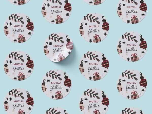 Yılbaşı Mutlu Yıllar Sticker Seti, Yeni Yıl Hediye & Paket Etiketi, 108 Adet, 33x33 mm (3 Tasarım)