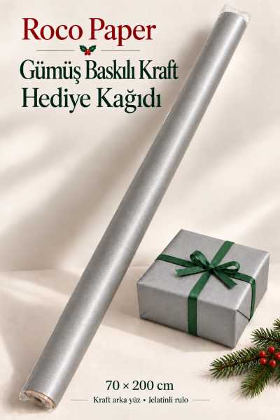 İtalyan Ambalaj Kağıdı Renkli Kraft 70 cm x 2 metre Gümüş