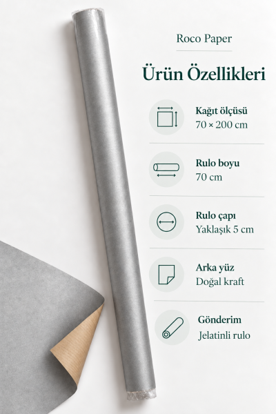 İtalyan Ambalaj Kağıdı Renkli Kraft 70 cm x 2 metre Gümüş