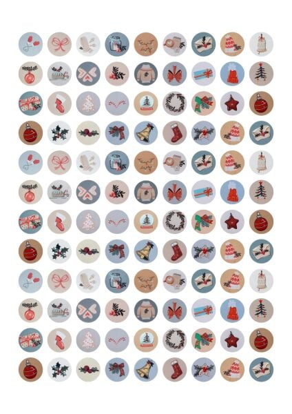 Yılbaşı Sticker Seti, Yeni Yıl Karışık Desenli Süs ve Hediye & Paket Etiketleri, 108 Adet, 33x33 mm