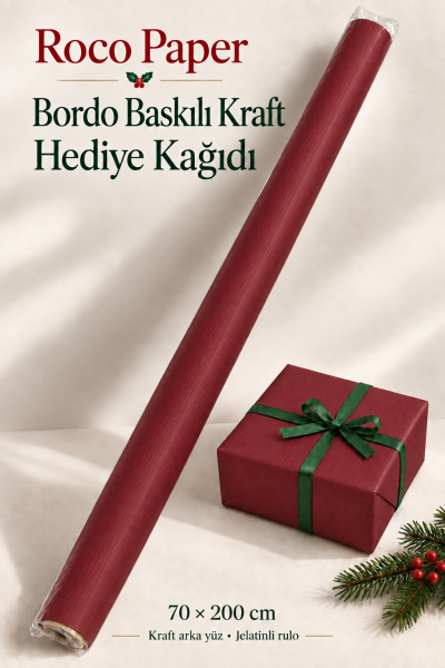 İtalyan Ambalaj Kağıdı Renkli Kraft 70 cm x 2 metre Bordo
