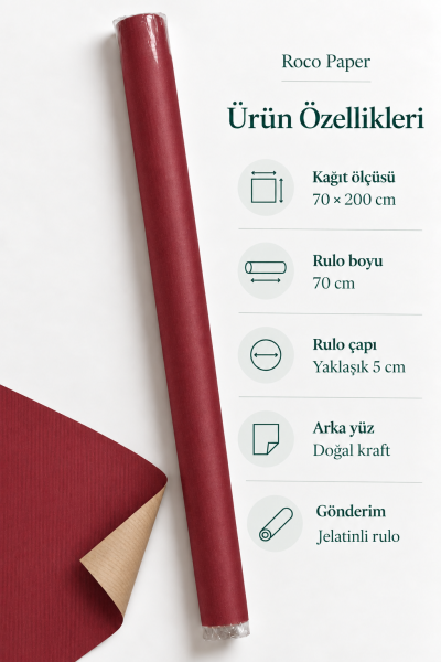 İtalyan Ambalaj Kağıdı Renkli Kraft 70 cm x 2 metre Bordo