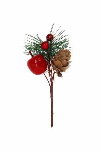 Kokina Yılbaşı Çiçeği, Yapay Çam Kozalaklı Kokina Demeti, Yeniyıl Süsü, 15 Cm - 12li Set