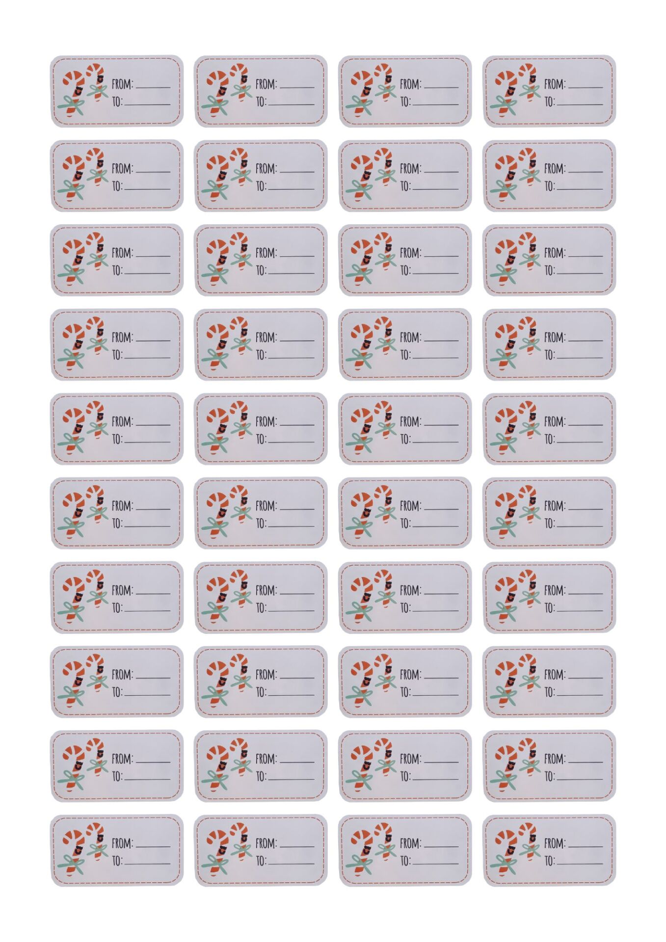 Yılbaşı Yazılabilir Sticker Seti, Baston Şeker Desenli Yeni Yıl Hediye & Paket Etiketi, 40 Adet, 7x3.7 Cm