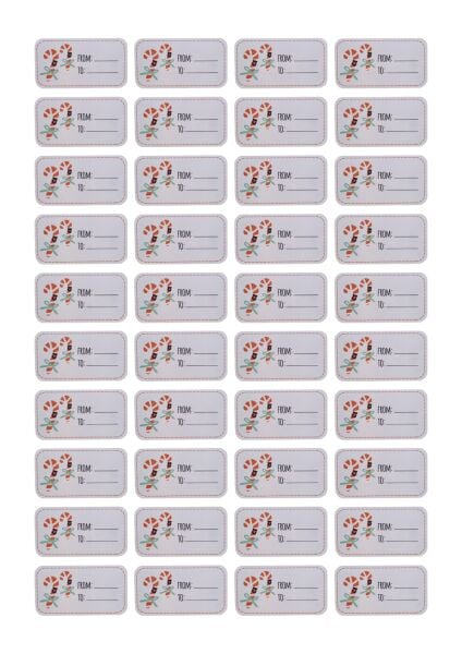 Yılbaşı Yazılabilir Sticker Seti, Baston Şeker Desenli Yeni Yıl Hediye & Paket Etiketi, 40 Adet, 7x3.7 Cm