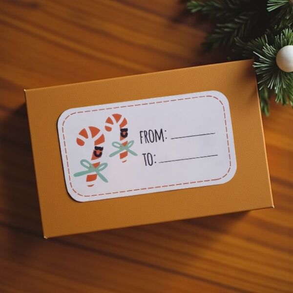 Yılbaşı Yazılabilir Sticker Seti, Baston Şeker Desenli Yeni Yıl Hediye & Paket Etiketi, 40 Adet, 7x3.7 Cm