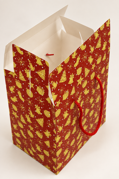 Yeniyıl Hediye Kutu Çanta 20x25x14 cm - Kırmızı Masal  Taşınabilir Hediye Kutusu & Çantası Özel Tasarım Boş Karton Hediye Paketi