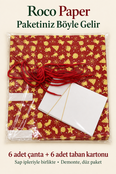Yeniyıl Hediye Kutu Çanta 20x25x14 cm - Kırmızı Masal  Taşınabilir Hediye Kutusu & Çantası Özel Tasarım Boş Karton Hediye Paketi 1 Adet 