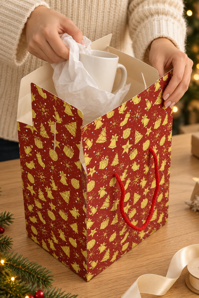 Yeniyıl Hediye Kutu Çanta 20x25x14 cm - Kırmızı Masal  Taşınabilir Hediye Kutusu & Çantası Özel Tasarım Boş Karton Hediye Paketi 1 Adet 