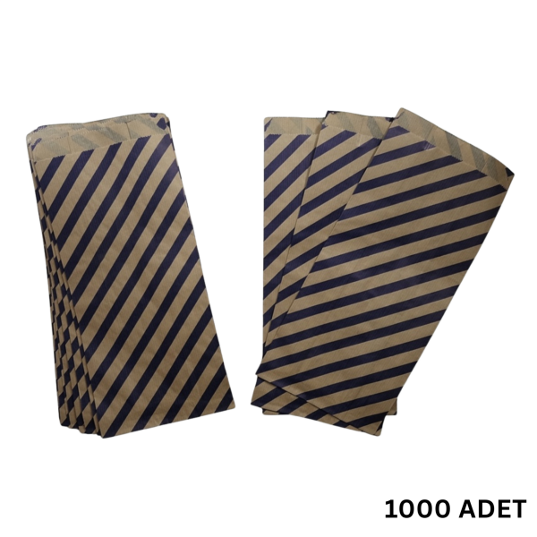 Körüklü Kraft Kese Kağıdı, Lacivert Verev Çizgili Şamua Hediye, Ambalaj Poşeti, 15x33 Cm, 1000 Adet