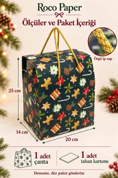 Yeniyıl Hediye Kutu Çanta 20x25x14 cm -Kış Bahçesi  Taşınabilir Hediye Kutusu & Çantası Özel Tasarım Boş Karton Hediye Paketi